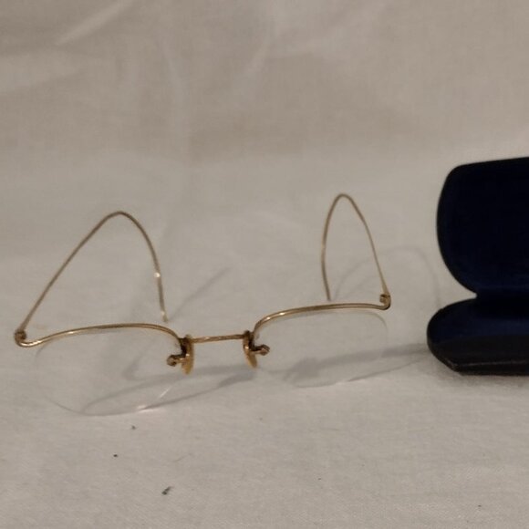 Vintage 12k Gold Filled Semi-Rimless Eyeglasses with Case. - Picture 1 of 10